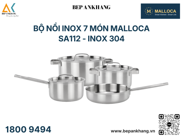 Bộ nồi Inox 7 món Malloca SA112 - Inox 304